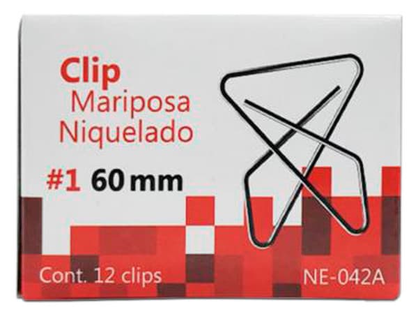 Clip Tipo Mariposa Nextep Niquelado, #1, 60mm, 12 Clips.