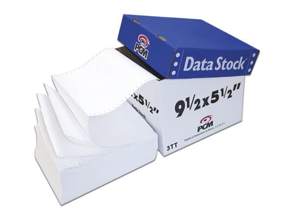 Papel PCM Data Stock, 9.5" x 5.5", 3 tantos con 2000 hojas, color Blanco.