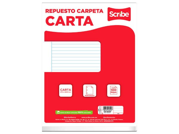 Paquete de Hojas Scribe Tamaño Carta, 100 Hojas.