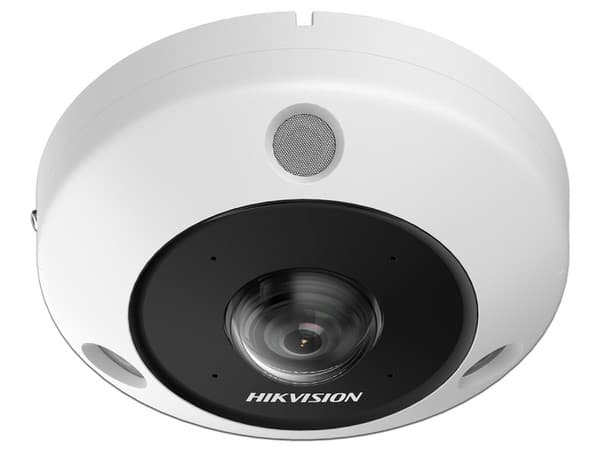 Cámara de Vigilancia Tipo Ojo de Pez Hikvision DS-2CD63C5G1-IVS de 12MP, Lente de 1,29 mm, IR de 15mm, IP67, Micrófono Integrado, Color Blanco.