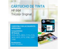 Cartucho de tinta HP 664 Tricolor Original (F6V28AL). - imagen 2