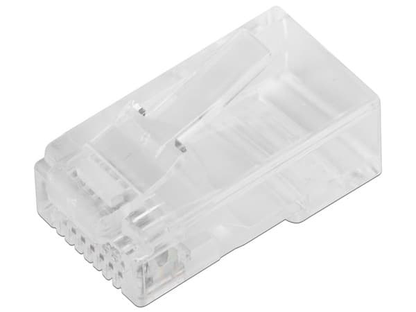 Bote con 100 Plugs Pass through RJ45 Cat6 sin blindaje, chapado de oro a 30 micras para durabilidad extrema.