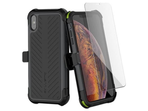 Funda Ballistic TJ Max para iPhone Xs Max. Color Negro. Con clip y mica de cristal templado.