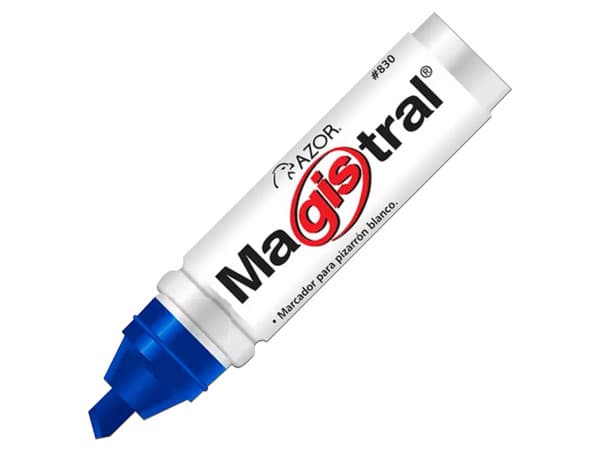 Marcador Azor Magistral para Pizarrón Blanco, Punta Cincel, Color Azul, (12 Piezas).
