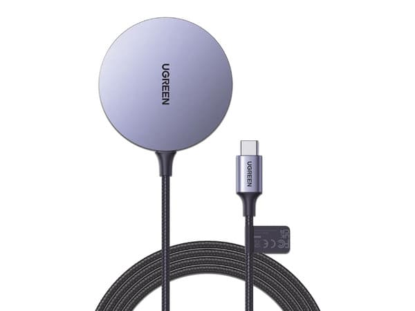 Cargador Inalámbrico Magnético 15W, MagSafe, Qi, Certificación MFM, Carga Rápida, Cable Nylon 1.5m, Multi Protección.