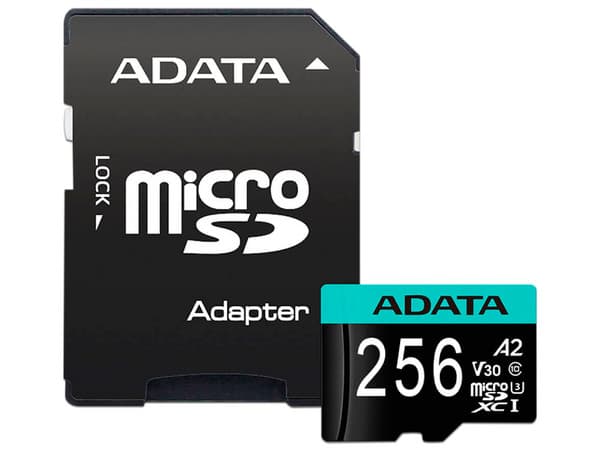 Memoria ADATA Premier Pro MicroSDXC de 256 GB, Clase 10, V30S, Incluye adaptador SD.