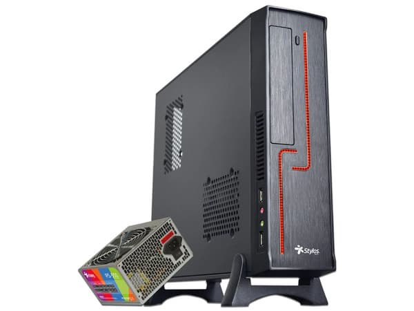 Gabinete Stylos Keelan Slim, Mini-Tower, Micro-ITX, (Incluye fuente de Poder de 550W), Color Negro.