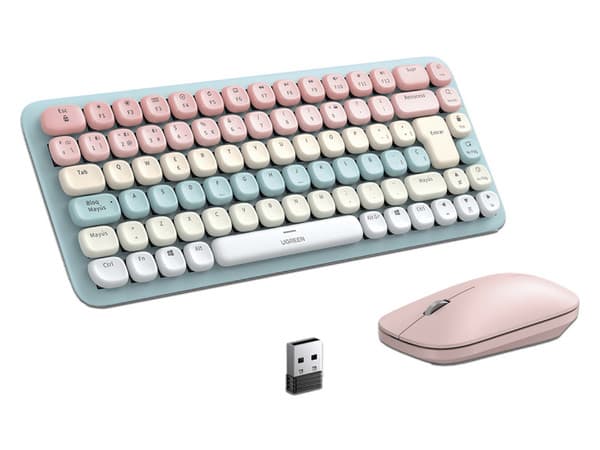 Kit de Teclado con Mouse Ugreen 25178, inalámbrico, Bluetooth. Color Rosa.