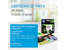 Cartucho de tinta HP 664XL Tricolor Original (F6V30AL). - imagen 2