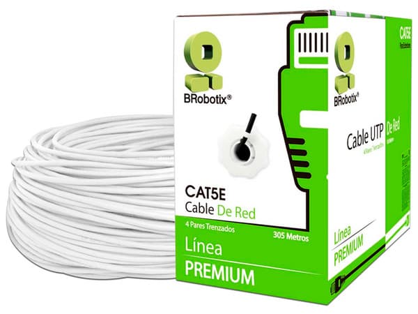 Bobina de Cable BRobotix 6001684 Cat5e (UTP) de 305m, Color Blanco, 24AWG.
