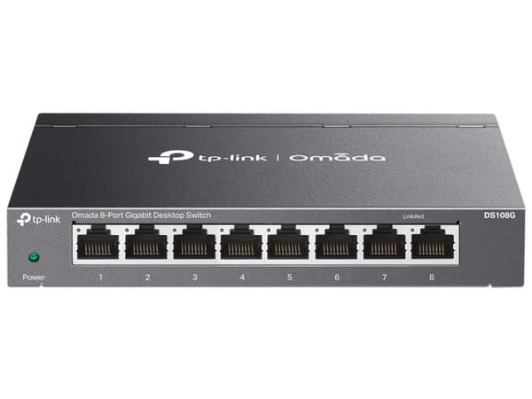 Switch TP-Link Omada DS108G, 8 puertos, 10/100/1000Mbps, 16 Gbit/s, no administrable, color negro.