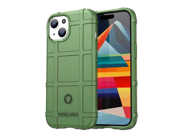Funda protectora Tekku Rugged Shield para iPhone 15, Compatible con carga Inalámbrica, Color Verde.