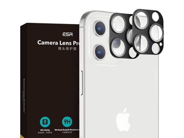 Mica Vidrio ESR para iPhone 12 PRO MAX, Protectora de Cámara. Color Negro. 2 piezas.