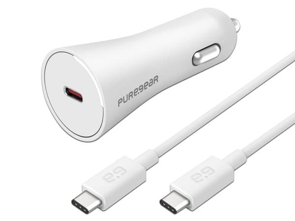 Cargador de Auto, PUREGEAR, Plug-in, USB-C, 30W, Universal, con Cable, Color Blanco.