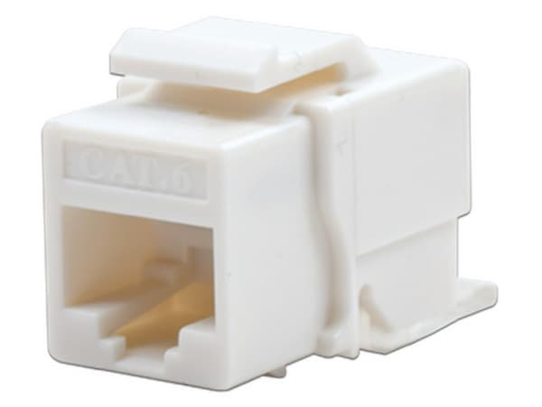 Módulo Jack Keystone Cat6, con terminación en ángulo 180 grados, Color Blanco, Compatible con Faceplate y Patchpanel Linkedpro.