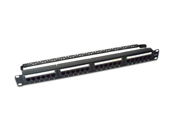 Panel de parcheo de impacto LinkedPro LP-PP-607 con Barra organizadora de Cable, UTP Cat6 de 24 puertos, 19". Color Negro.