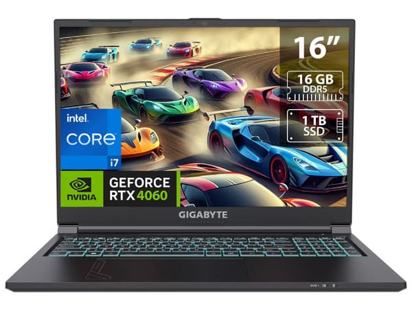 Laptop Gamer Gigabyte G6:Procesador Intel Core i7 13620H (hasta 4.9 GHz),Memoria de 16GB DDR5,SSD de 1TB,Pantalla de 16" LED, WUXGA (1920x1200), 165Hz,NVIDIA GeForce RTX 4060 8GB GDDR6, S.O. Windows 11 Home, Teclado Versión en Inglés.