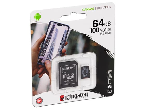 Memoria Kingston Canvas Select Plus MicroSDXC UHS-I U1 V10 A1 de 64GB, Clase 10.
