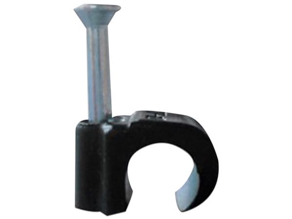 Grapa reforzada Thorsman para cable redondo de 7mm, Color Negro. Caja con 100 piezas