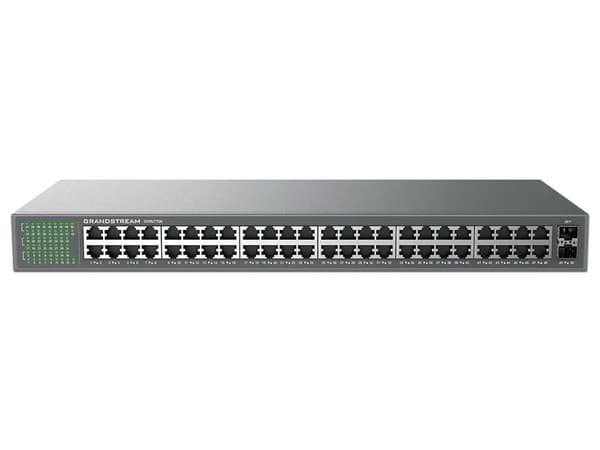 Switch Gigabit No Administrable Grandstream GWN7706 48 puertos 10/100/1000 Mbps, diseño plug-and-play, ideal para redes de alto rendimiento sin necesidad de configuración.