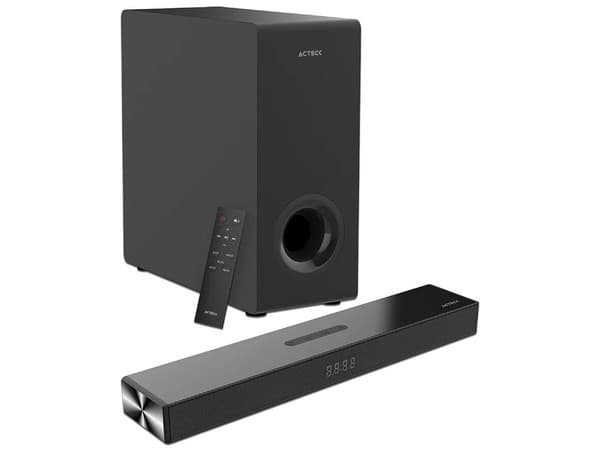 Barra de Sonido con Subwoofer Acteck Thin BS600, Potencia RMS de 60W, Respuesta de Frecuencia 180Hz-18kHz, 2.1 Canales, 3.5mm, Optical, USB, Bluetooth, HDMI, Incluye Control Remoto, Color Negro.