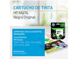 Cartucho de tinta HP 662XL negra Original (CZ105AL). - imagen 2
