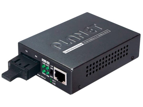 Convertidor de Medios PLANET GT-802S Monomodo de RJ45 a SC Dúplex, 1000 Mbps. Color Negro.
