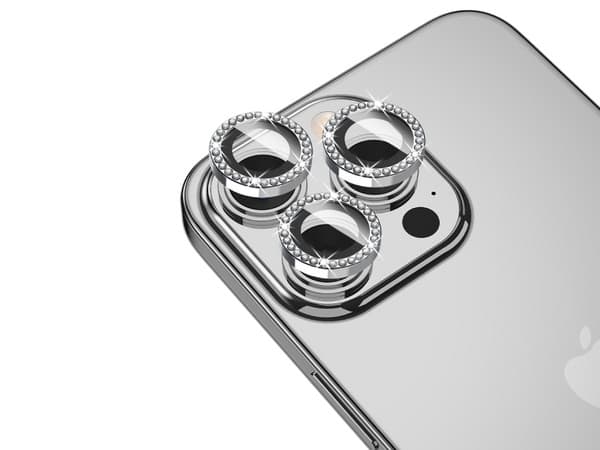 Mica Protectora MYBAT GlamCam para Cámara, iPhone 15 Pro y 15 Pro Max, Vidrio Templado, Color Plata.