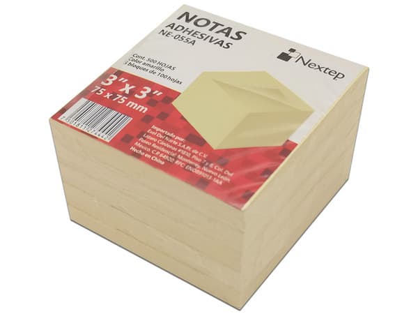 Notas Adhesivas Nextep NE-055A, 5 Bloques 3X3 De 500 Hojas. Color Amarillo