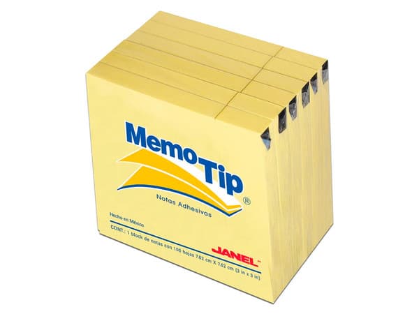 Notas Adhesivas Janel Memo Tip, 3" x 3", 100. Color Amarillo.