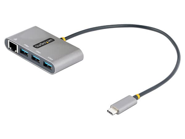 HUB Adaptador StarTech HB30C3A1GEA2 USB-C, 3 puertos USB-A 3.0 y 1 puerto RJ-45. Color Gris.
