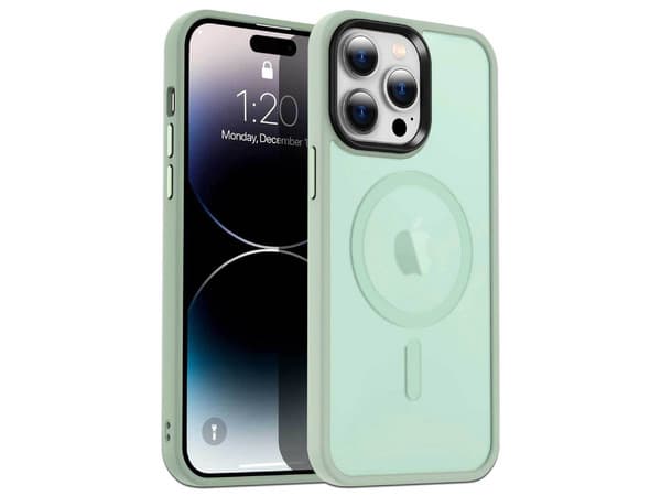 Funda TEKKU Matte Style para iPhone 15 PRO MAX, Transparente Verde, Compatible con MagSafe.