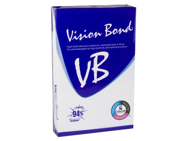 Vision Bond Papel Multifuncional tamaño Oficio, Blancura de 94%. Caja con 10 paquetes de 500 hojas