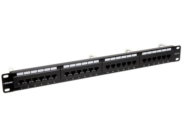 Panel de Parcheo Cat6 Intellinet, 24 puertos, UTP, 1U.                
