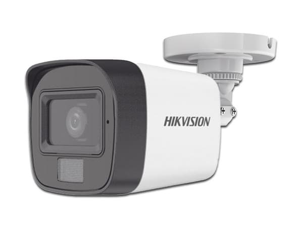 Cámara de vigilancia Hikvision DS-2CE16D0T-LFS, Tipo Bala de 2MP, Lente 2.8mm, IR hasta 30 m, IP67, Micrófono Integrado, Luz blanca 20 m.