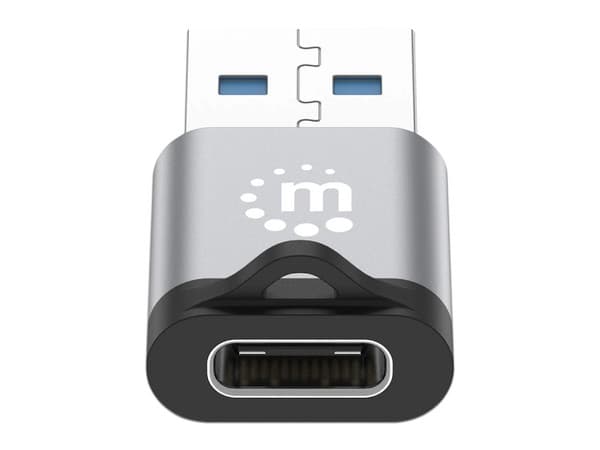 Adaptador Manhattan de USB 3.2 Gen 1 Tipo-A Macho a Tipo-C Hembra, 5 Gbps, 3A. Color Negro.