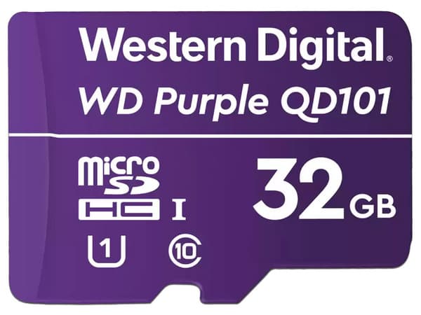 Memoria Western Digital Purple QD101 MicroSDXC de 32GB, Clase 10, Especializada para Videovigilancia.