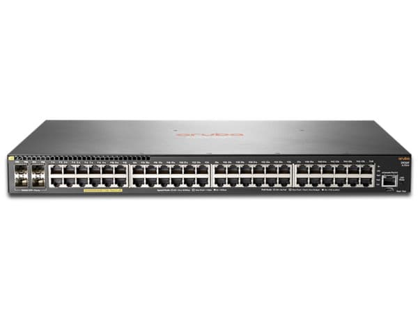 Switch Aruba 2930F de 48 puertos RJ-45 10/100/1000 PoE+, 4 puertos SFP+ 1/10 GbE.