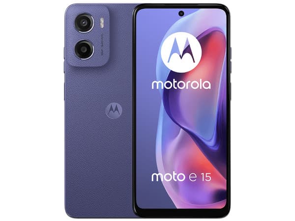 Smartphone Motorola Moto E15: Procesador Mediatek Helio G81 (hasta 2.0 GHz), Memoria RAM de 2GB, Almacenamiento de 64GB, Pantalla LED-Multi-Touch de 6.67" HD+, Bluetooth, Wi-Fi, Cámara principal de 32MP,Android 14, Color Morado.