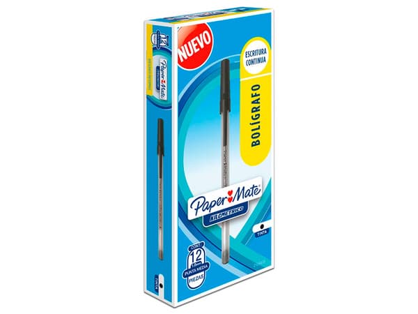 Bolígrafo Paper Mate Kilométrico Económico, 1 mm, 12 Piezas. Color Negro