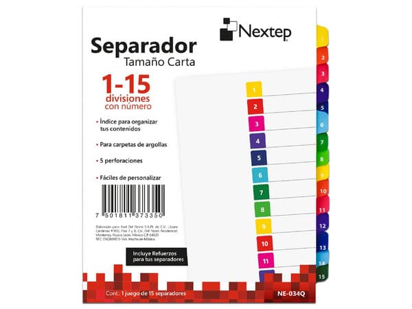 Separador Nextep NE-034Q Economico 15 Divisiones con Numero 