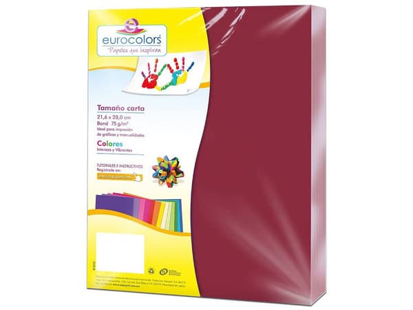 Papel cortado Eurocolors EC0098 tamaño Carta, 100 piezas. Color Vino.