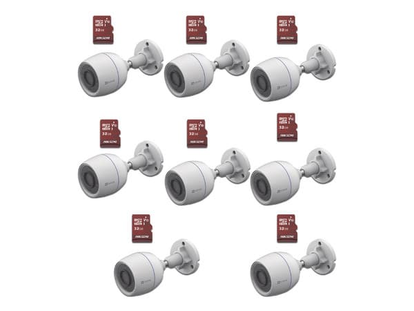 Kit de Cámaras EZVIZ CS-H3C/KM8, Incluye 8 Cámaras IP CS-H3C de 2MP y 8 Tarjetas MicroSD Hiksemi HS-TF-E1/32G de 32GB.