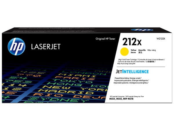 Cartucho de Tóner HP Original LaserJet 212X, Amarillo, Alto Rendimiento, Modelo: W2122X.
