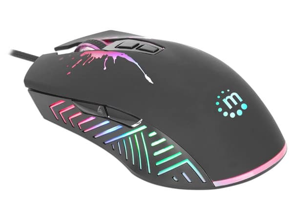 Mouse Gamer Manhattan MAN-190220, Hasta 7,200 dpi, Iluminación LED, 7 botones, USB, Color Negro.