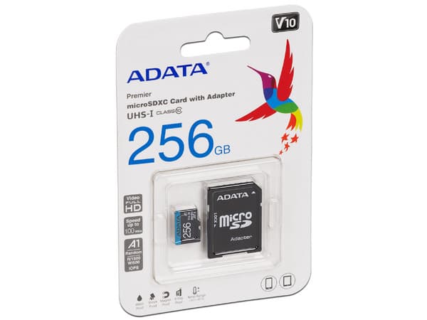 Memoria ADATA Premier MicroSDXC UHS-1 de 256 GB, Clase 10, incluye adaptador SD.