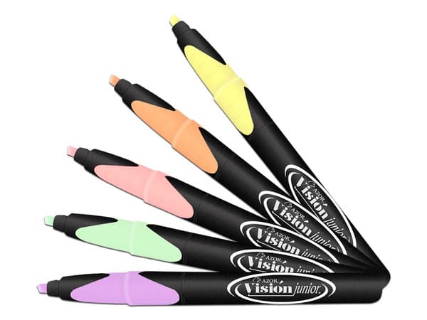 Resaltador Azor Visión Junior: Punta Cincel, 4mm. Colores Pastel. Caja con 5 Piezas.