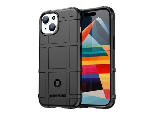 Funda protectora Tekku Rugged Shield para iPhone 15 Plus, Compatible con carga Inalámbrica, Color Negro.