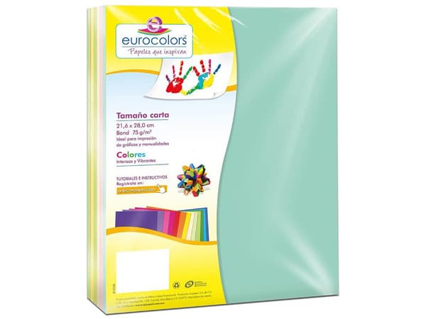 Papel cortado Eurocolors EC1040 tamaño Carta, 100 piezas. Colores Variados.