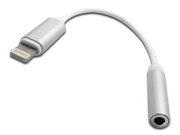 Adaptador Brobotix de Lightning a jack 3.5mm. Color Blanco.